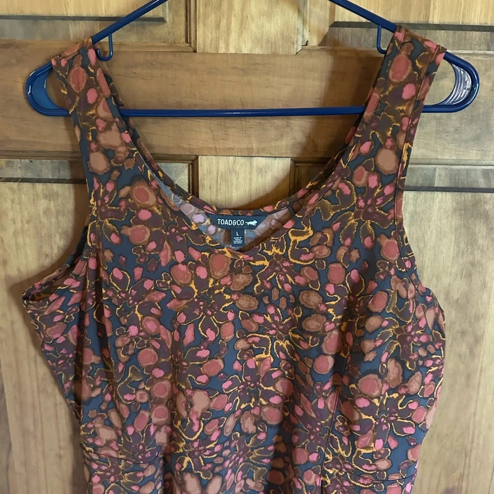 Toad&Co Brown and Auburn Floral petal Dress size large - Picture 4 of 8